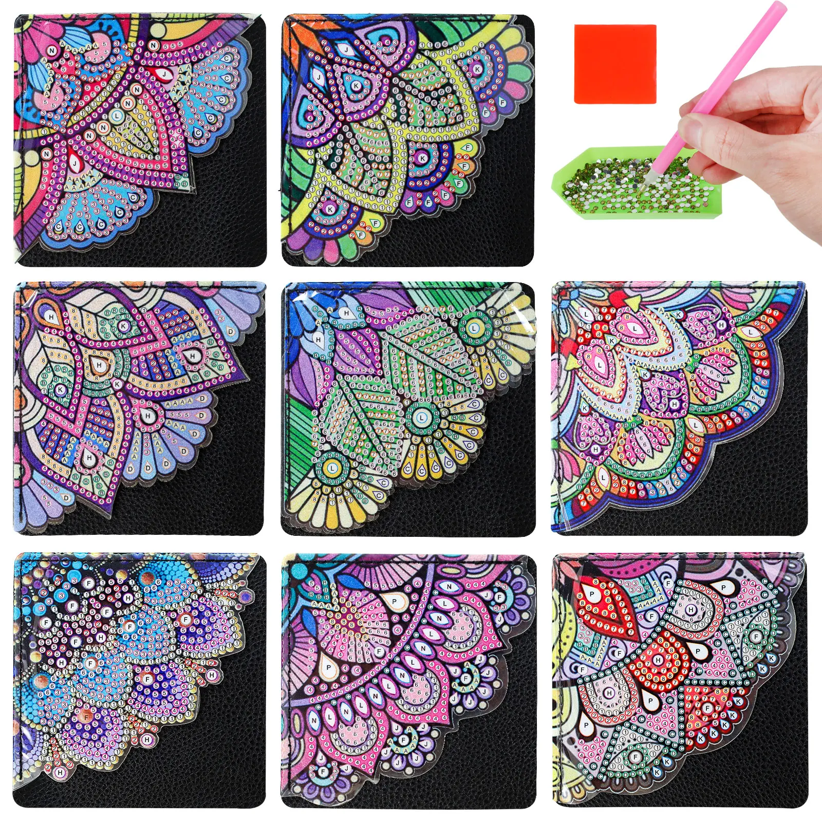

8Pcs Diamond Painting Corner Bookmarks Kit DIY Diamond Art Bookmarks PU Diamond Bookmarks Crafts Exquisite Diamond Page Book