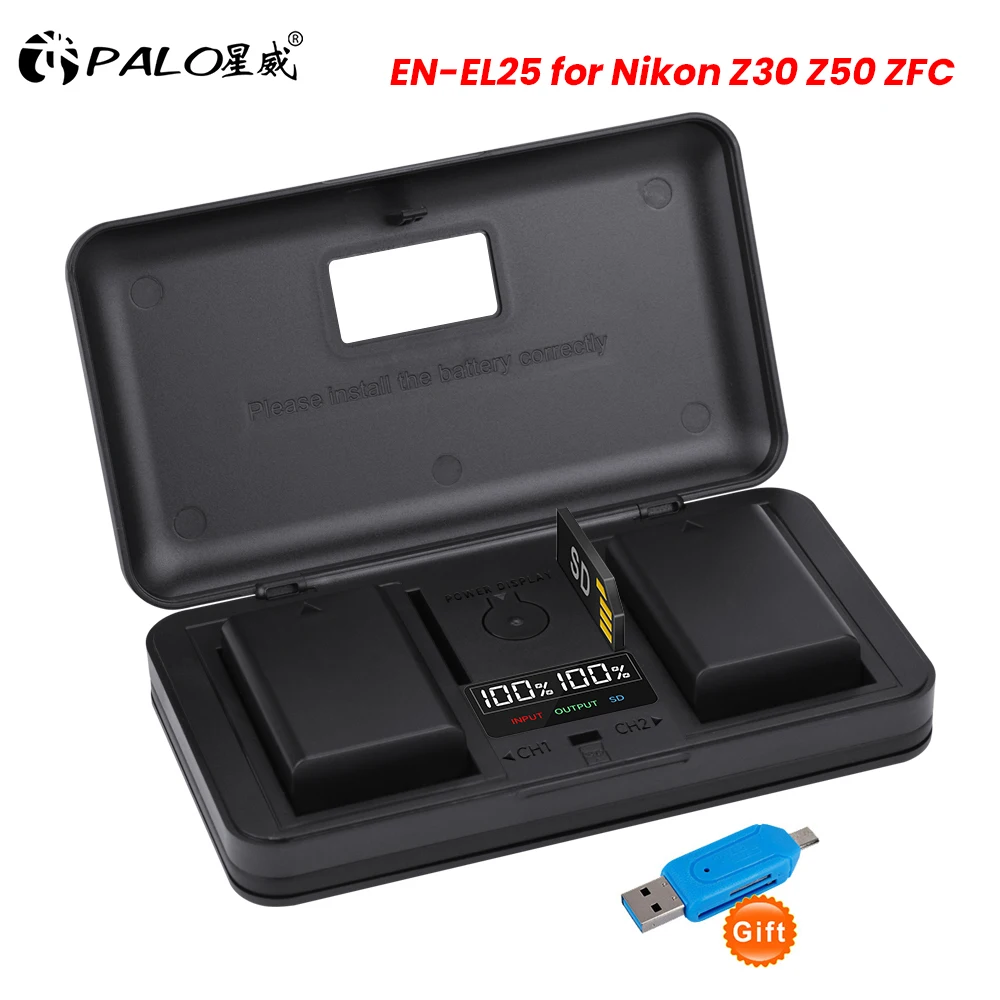 

PALO EN-EL25 ENEL25 Rechargeable Li-ion Battery with LCD Dual Channel Charger for Nikon Z30 Z50 ZFC MH-32 Z 50 Z FC Camera