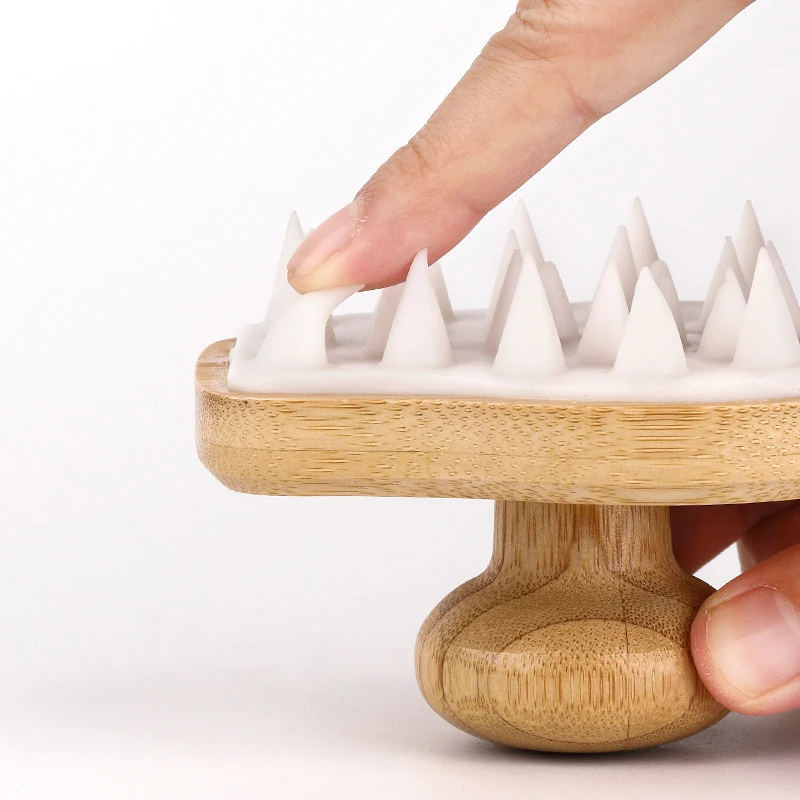 Силиконовая щетка для шампуня массажер кожи головы деревянная мытья крови тела