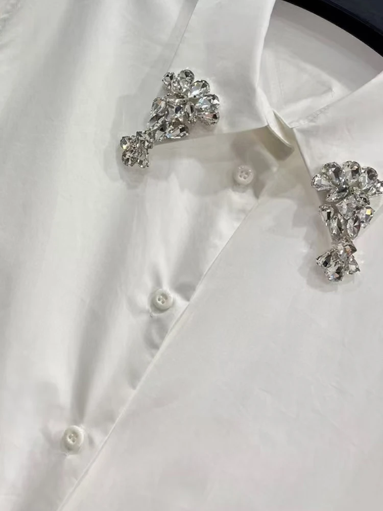 2024 весенняя женская новая однобортная длинная рубашка с лацканами из тяжелого