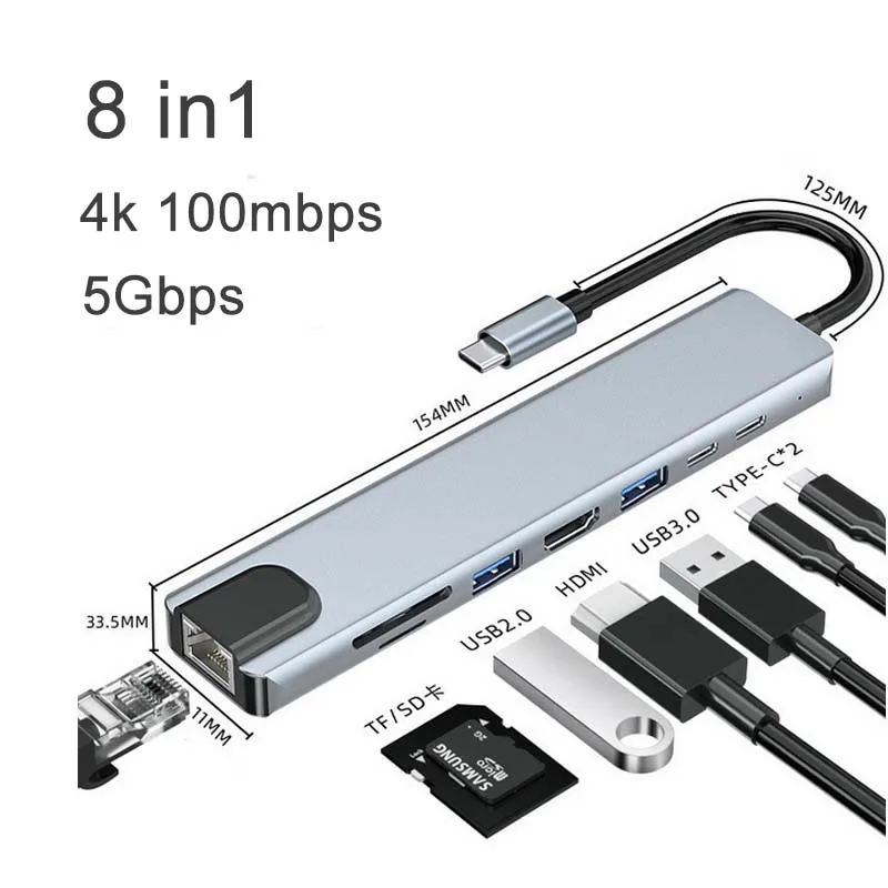 

Разветвитель USB Type-c, 8 в 1, 4K, HDMI
