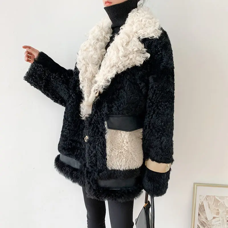 Women 2023 Autumn Winter Fashion Lamb Wool Faux Fur Coat Female Thick Warm Soft Fake Fur Jacket Overcoat Outerwear Luxurious