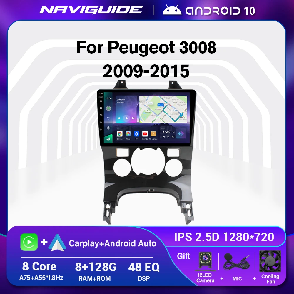 

Автомагнитола для Peugeot 3008 AT MT 2009-2015, 2DIN, Android 10, 8 + 128 ГГц