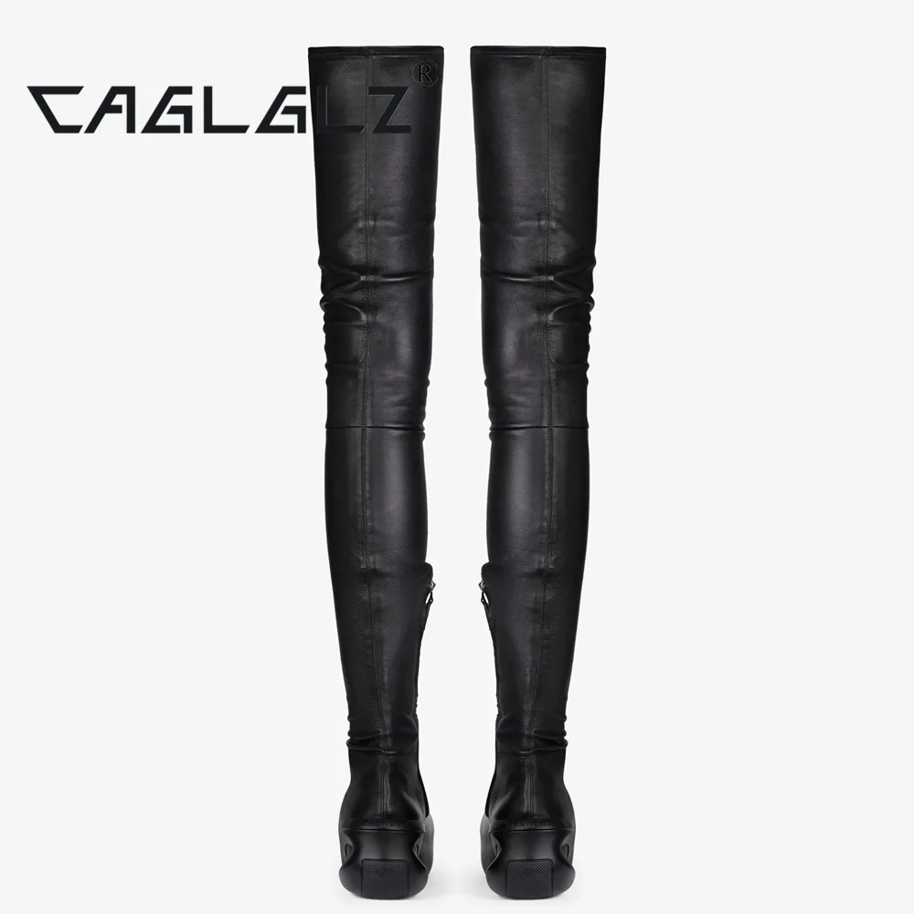 2023CAGLGLZ Lacquer leather knee boots, elastic fashion banquet, sexy runway show, thick soled thigh boots for women