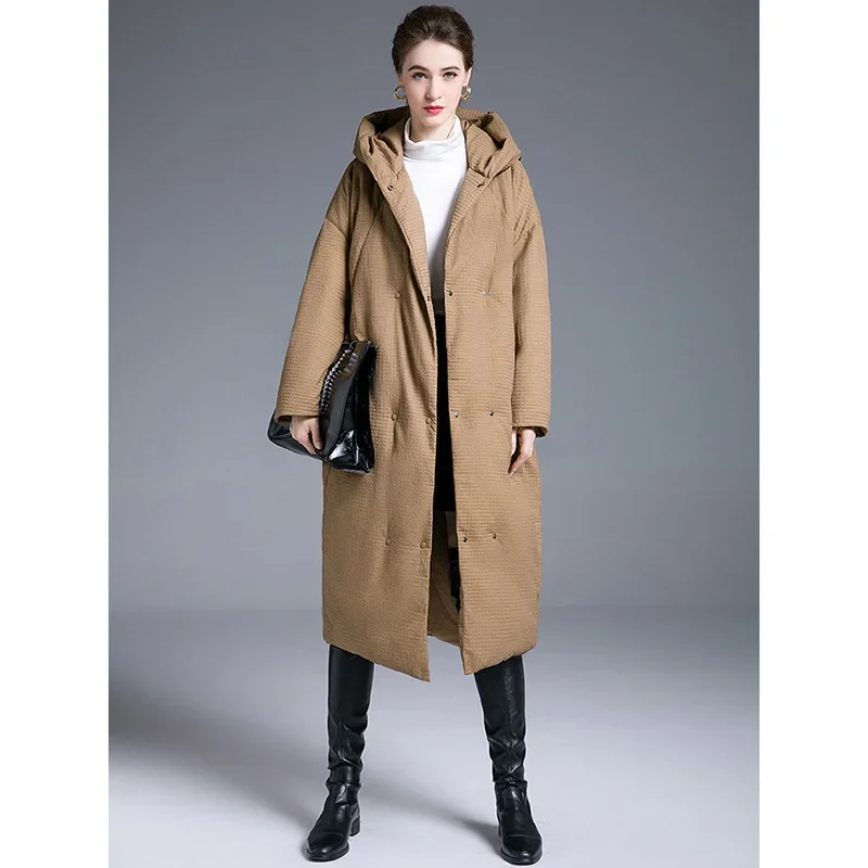 Женские куртки-пуховики с капюшоном 90% белые пальто на утином пуху толстые до