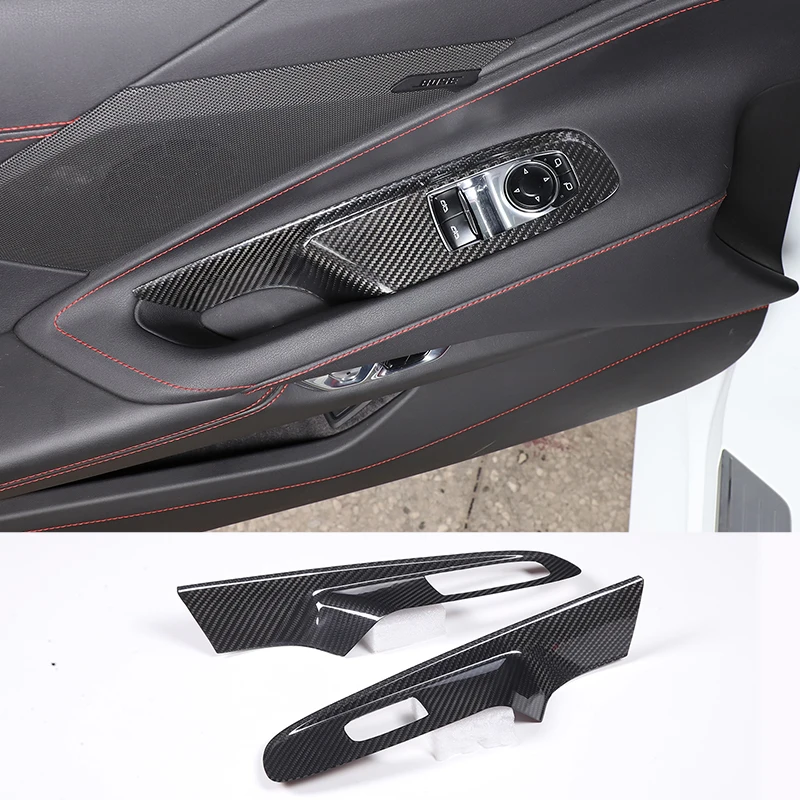 

Real Carbon Fiber For Chevrolet Corvette C8 Stingray Z51 Z06 2020-23 Glass Lift Button Decorative Frame Sticker Car Accessories