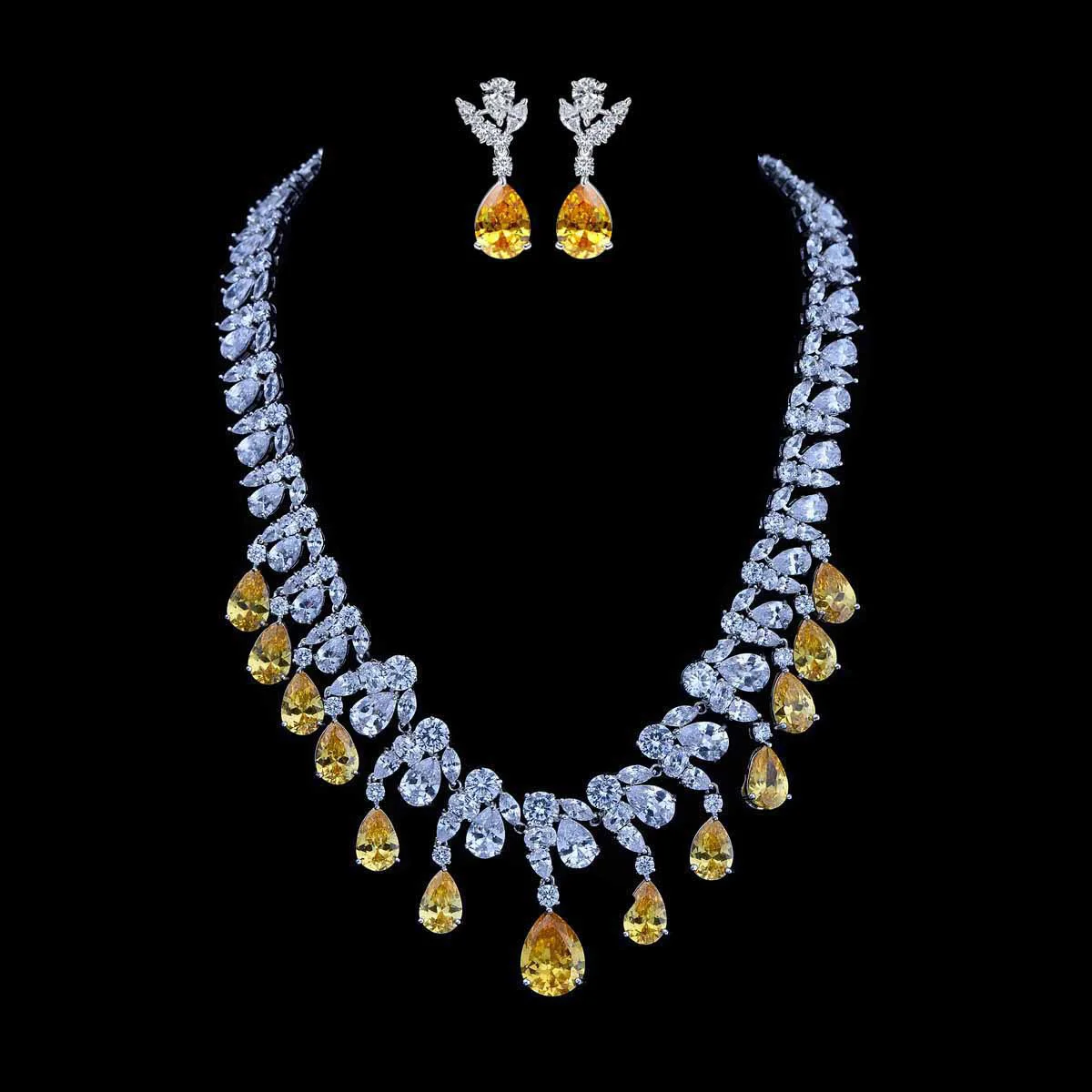 

MYFEIVO Bridal Jewelry Set Vintage Square Pendant Clavicle Chain Luxury Zircon Earrings Necklace Set HQ2002