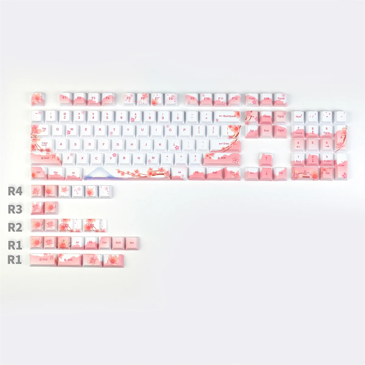 

108 Keys Sakura Keycaps PBT 5 Face No Root Dye-Sublimation Keycap Cherry Profile For GH60 64 68 84 96 87 104 Layout Keyboard