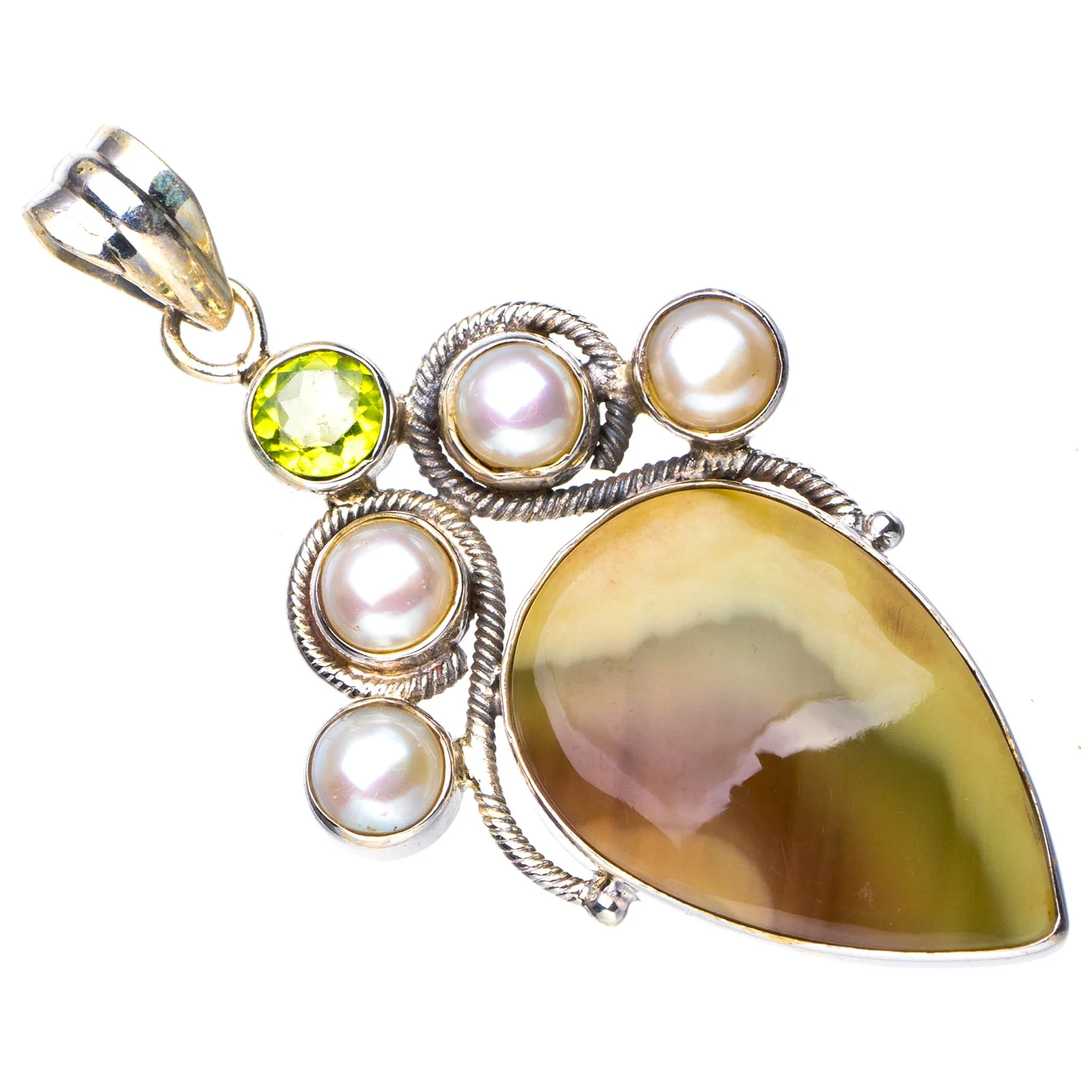 

StarGems Natural Imperial Jasper River Pearl And Peridot Handmade 925 Sterling Silver Pendant 2" E4816