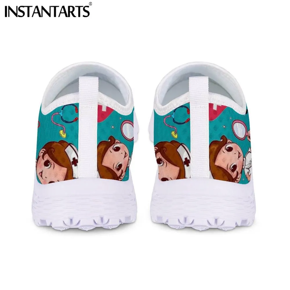 INSTANTARTS Nursing Shoes for Women Cute Cartoon Nurse Doctor Printed Slip On Flats Sneakers Spring/Autumn Casual Ladies Loafers