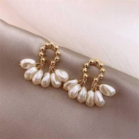 vintage stud earrings cold pearls for women girls metal chain jewelry ladies fashion classic gift wedding party