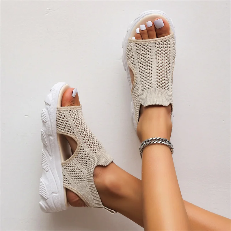 2023 Rome Women Sandals Mesh Hollow Women Shoes 2023 Summer New Sport Sandals Plus Size 35-42 Women Shoes Med (3cm-5cm) Sandals