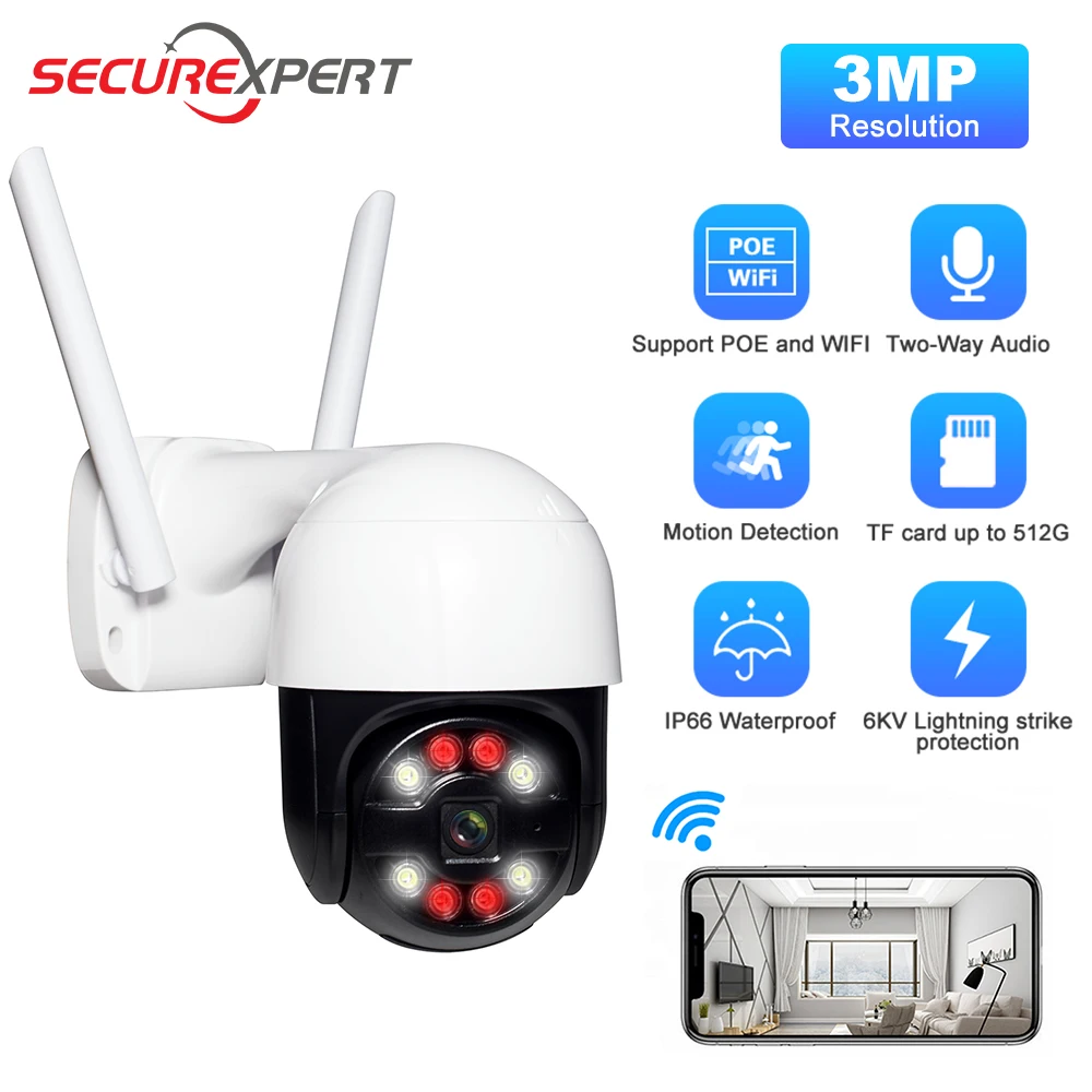 

3MP PTZ IP Camera Wifi Outdoor AI Human Tracking 1080P Wireless Security Camera POE CCTV P2P Audio Home Surveliance Cameras