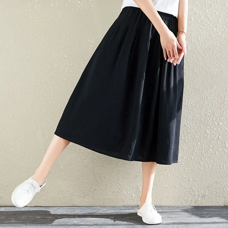 Юбка женская универсальная средней длины Модная хлопковая однотонная простая