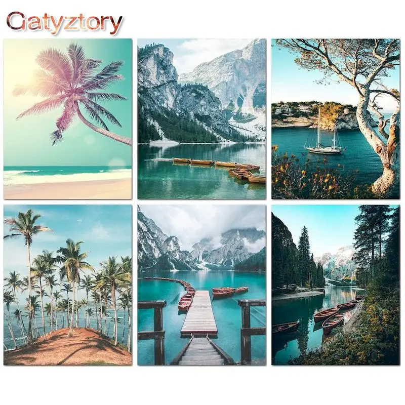 

GATYZTORY Frame DIY Painting By Numbers Seaside Landscape Modern Wall Art Picture Paint By Numbers For Home Decors Artwork