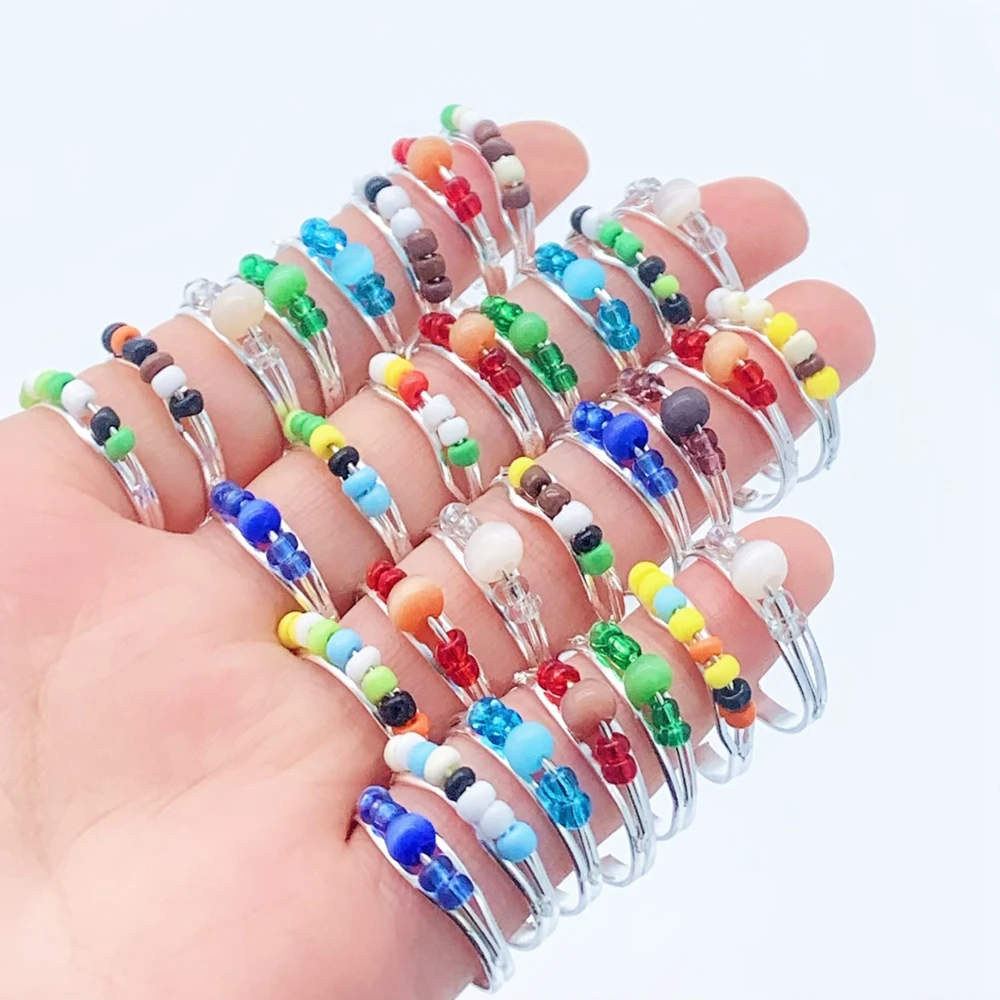 100pcs/Lots Colorful Measle Rings For Women Girls Adjustable Cute Handmade Bead Accessories Mix Style Party Gift Jewelry 3izard |