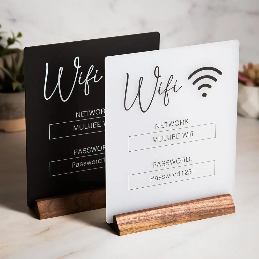 

Acrylic Mirror Wifi Sign Sticker For Public Places House Shops Handwriting Account And Password Wifi Notice Board Signs 19x X7z2