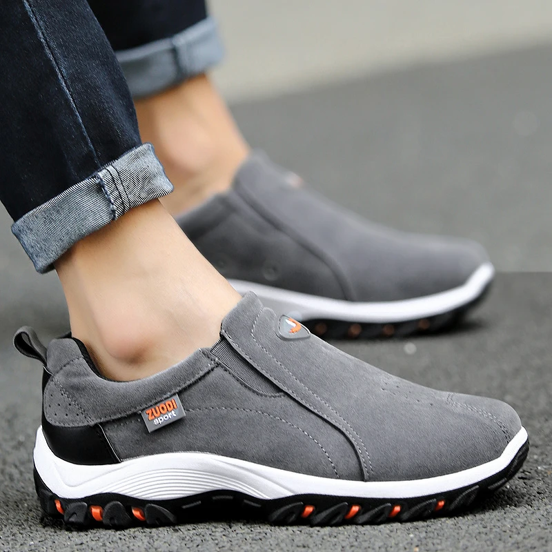 New Arrival Mens Leather Hiking Shoes Slip-on Sports Shoe Outdoor Jogging Trekking Sneakers