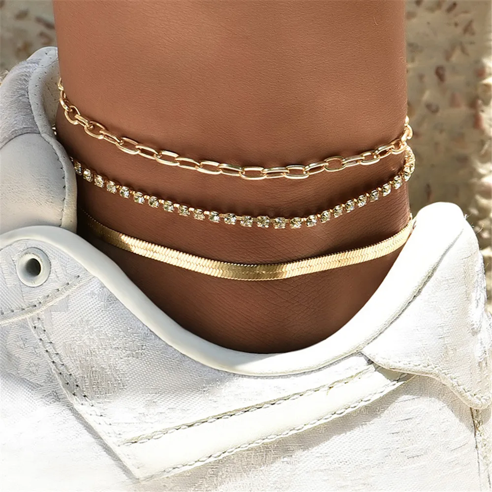 

Fashion Gold Color Metal Snake Chains Crystal Chain Anklets Bracelet For Anklet Vintage Women Bohemian Jewelry Gift Wholesale