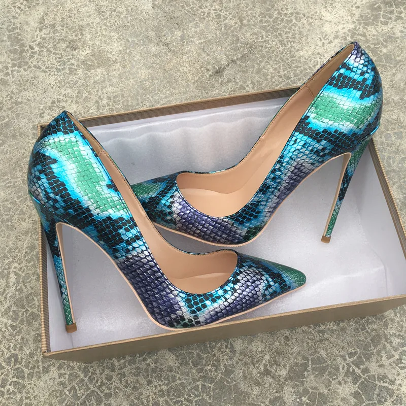 Fashion ladies shallow 12cm high heels pumps serpentine color mixing dress women shoes