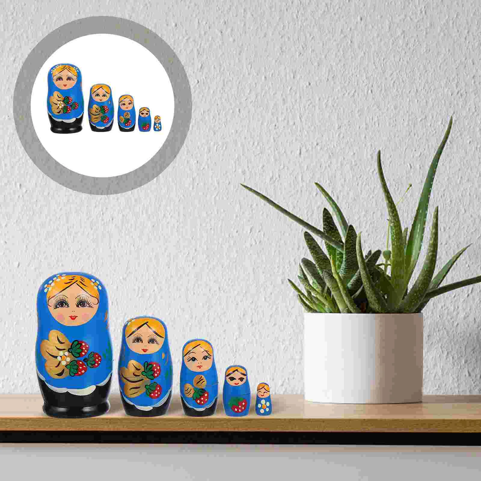 

1 Set 5pcs Wooden Hand Painted Russian Dolls Handmade Toys Home Decorations