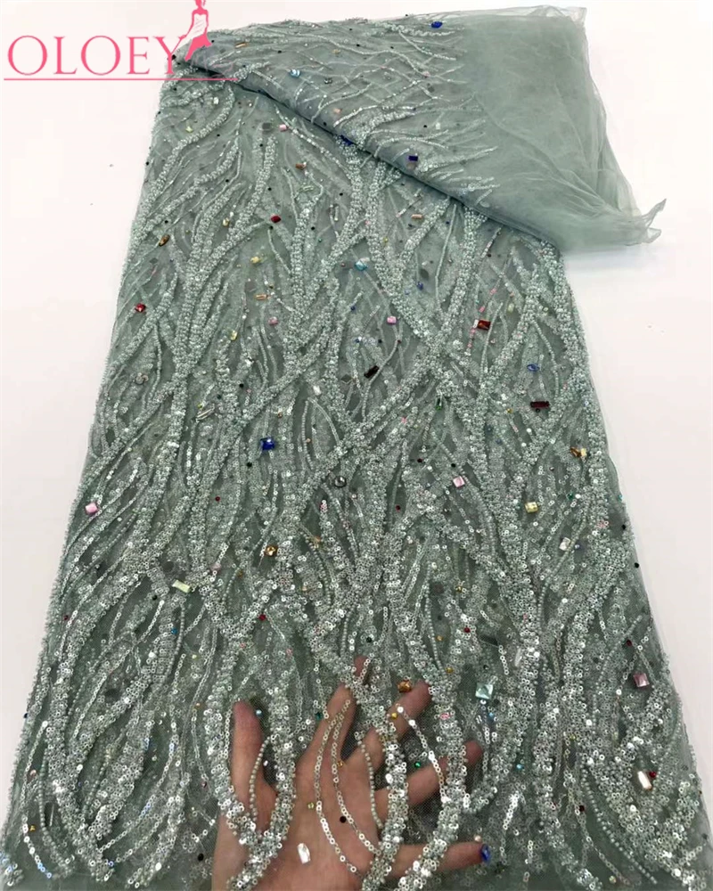 

High -End Luxury French Embroidery Beaded Lace Fabric African With Sequin Fabric For Wedding Dress
