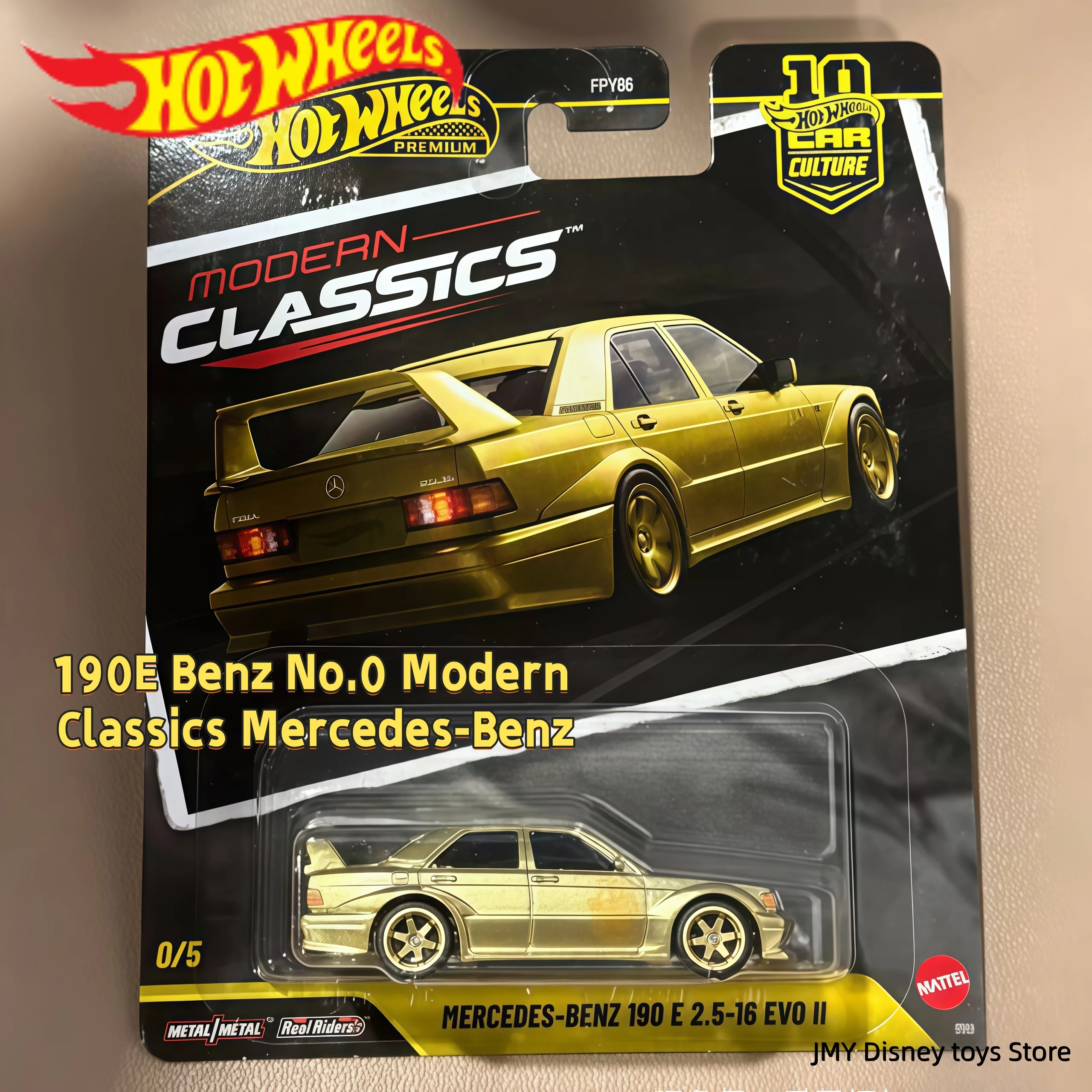 Фото Модель автомобиля Hot Wheels 1/64 Mercedes-Benz 190E No.0 Modern Classics FPY86, литая под давлением, золотая коллекционная серия, из сплава. №1