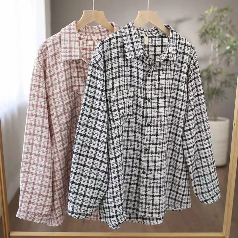 Винтажная клетчатая куртка-рубашка с длинными рукавами женская осенняя новая