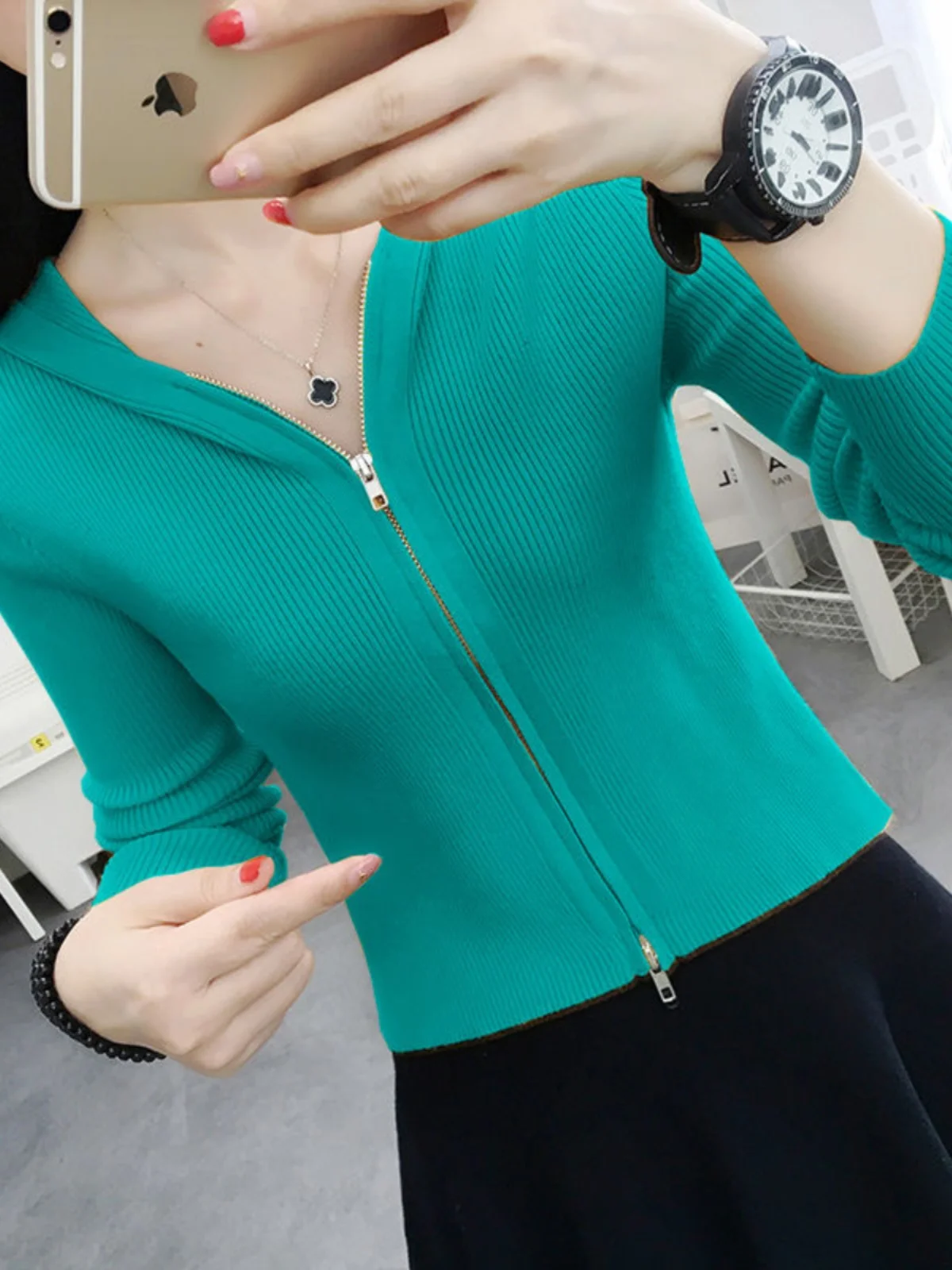 Hood Knitted Zip-up Cardigan Autumn and Winter Korean Sle Western Slim fit High Waist Crop Sweater Bottoming Shirt Ou...