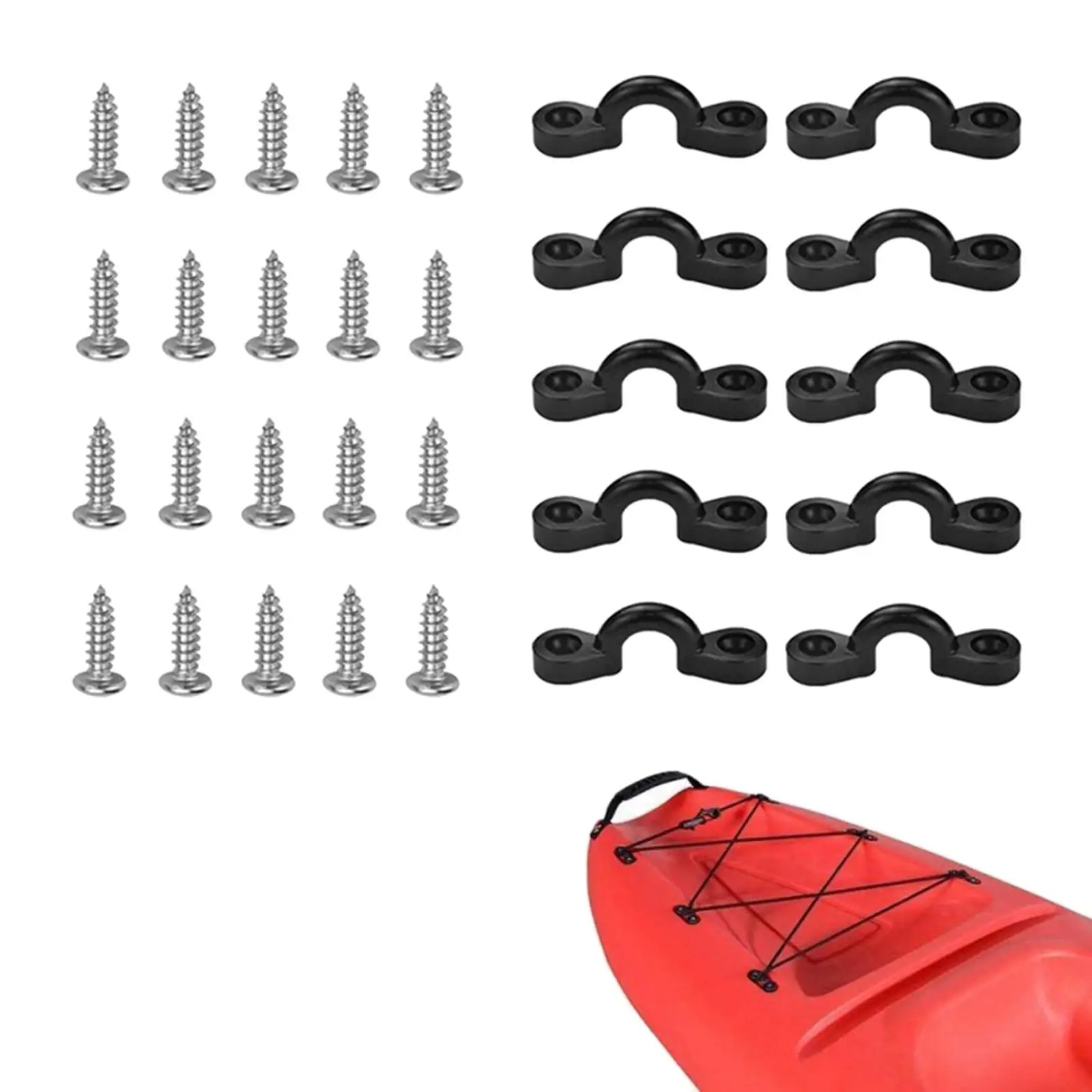 

Pack of 10 Pad Eye, Tie Down, Kayak Deck Loops, Nylon Bungee
