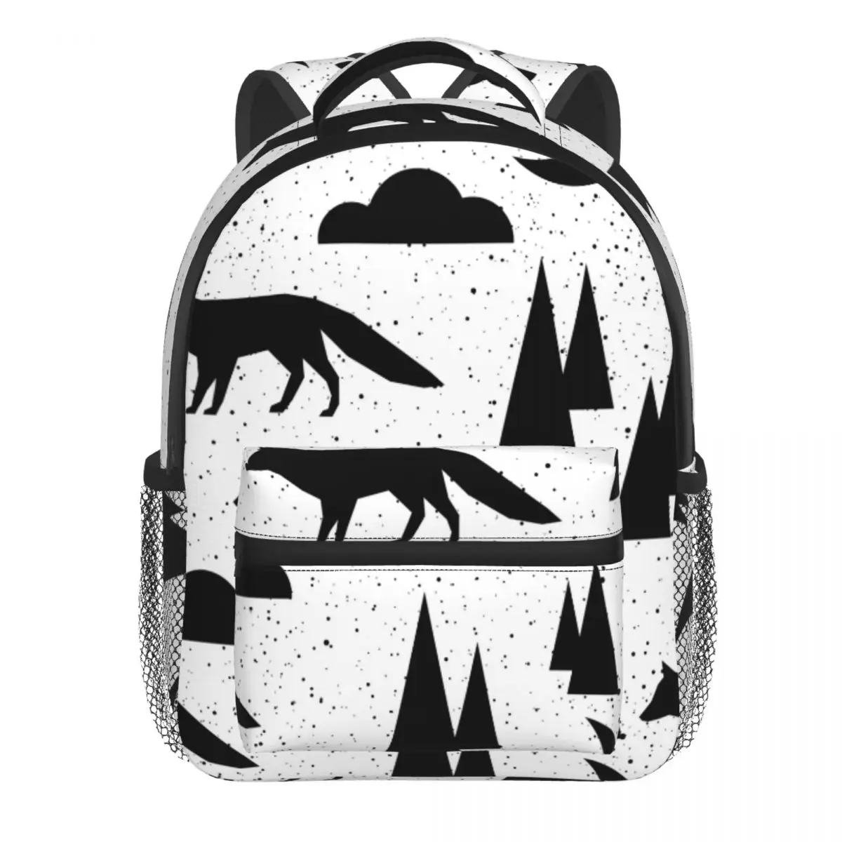 Children Bag Black And White Forest Tree Cloud And Fox Kids Bag Kindergarten Preschool Backpack for Boys Girls 3-4-6 Years Old