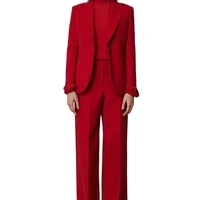 red women bussiness suit pants one button nothced lapel slim fit lady blazer trouser set office female clothing