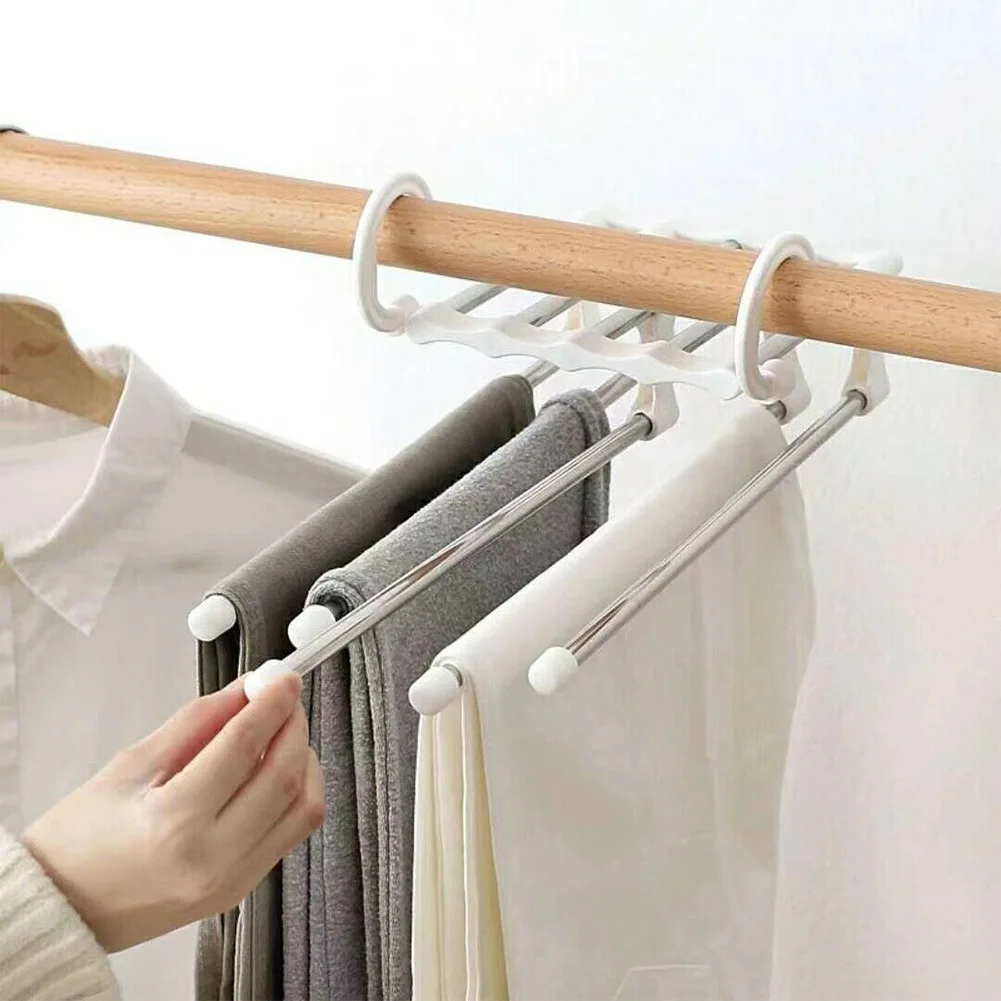 

5 In1 Multi-functional Pants Rack Stainless-Steel Wardrobe Clothes Hanger Save Space Adjustable Hangers Home Storage