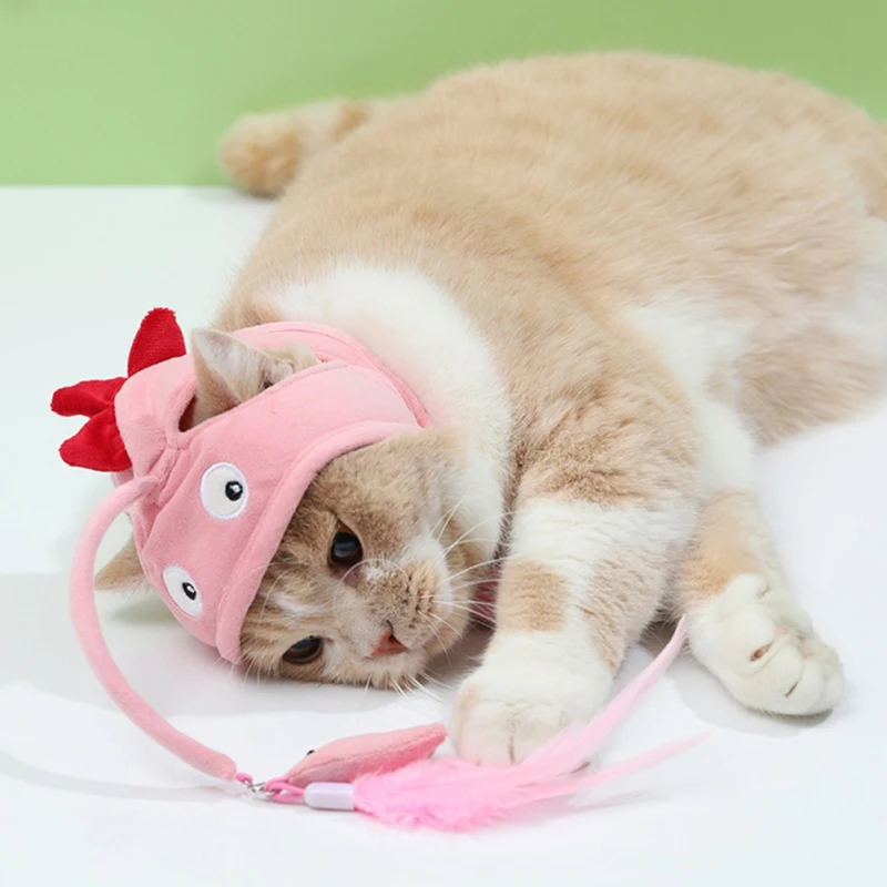

Cat Teaser Interactive Toys Funny Feather Wand Toys for Cats Kitten Cap Wear Playing Teaser Wand Toy Cat Accessories