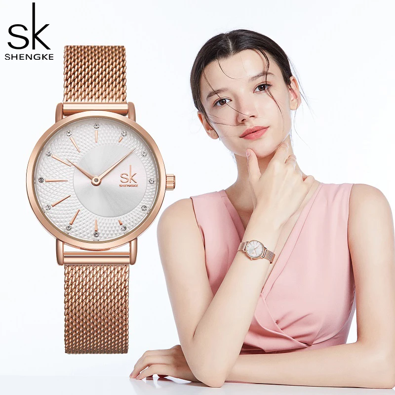 Shengke Fashion Rose Gold Women Watches Top Luxury Brand Ladies Quartz Wristwatch Bracelet Set Series Elegent Relogio Feminino enlarge