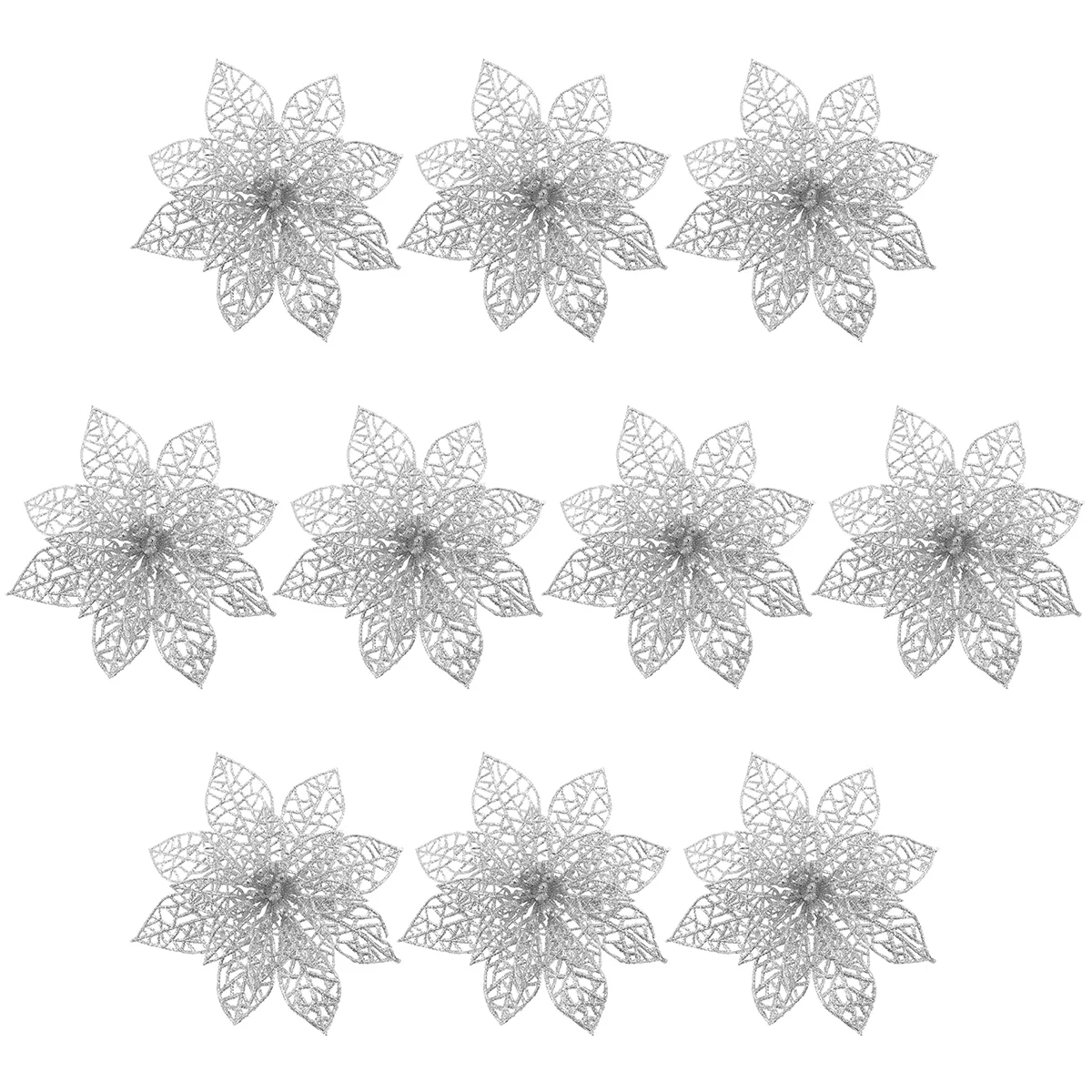 

Christmas Flowers Poinsettia Tree Decorations Artificial Forglitter Silver Faux Pointsettas Poinsetta