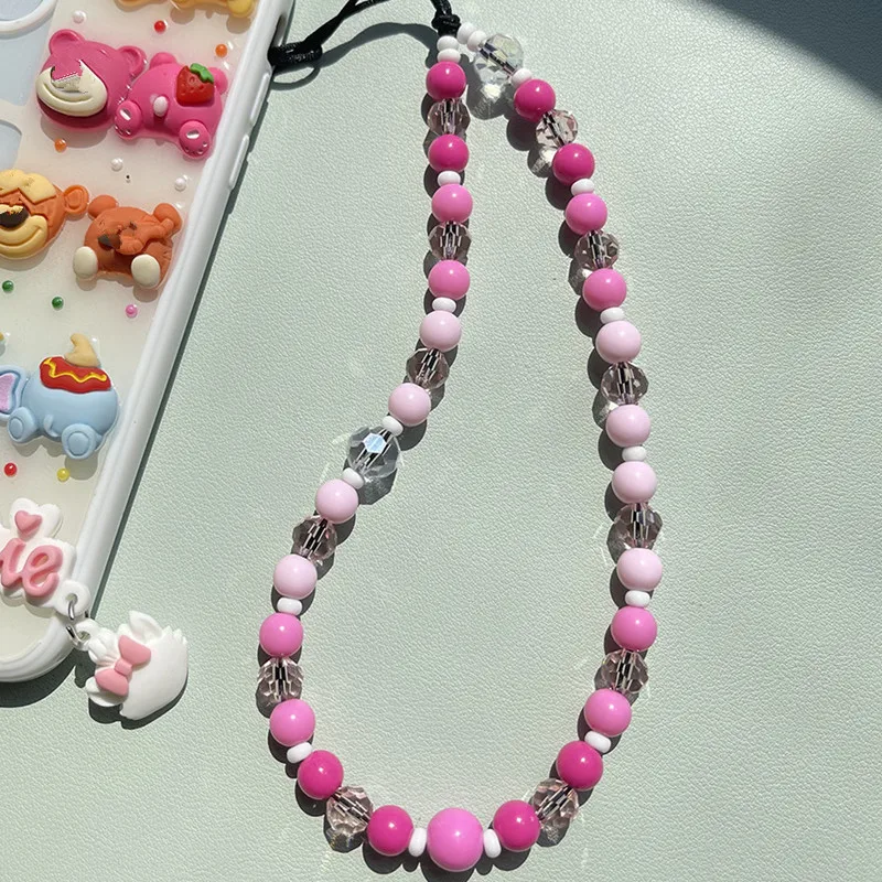 Simple Mobile Phone Chain Straps Charm Pink Bowknot Acrylic Imitation Pearl Phone Lanyard Anti-Lost Ladies Jewelry Accessories