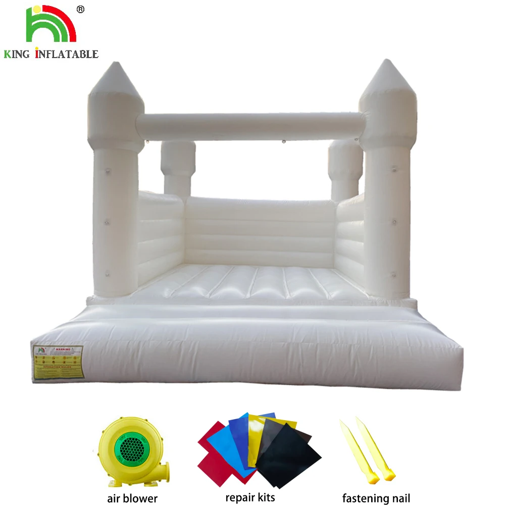 13ft Inflatable White Bounce House For Kids Moon Jumping Castle PVC Blower Inflate Bouncy Jumper Children Party Outdoor Bouncer