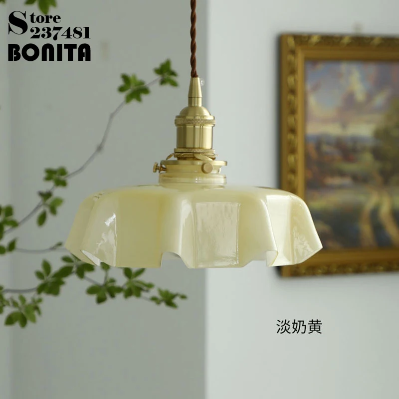 Interweave Cord Pendant Lamp French Retro Cream Glass Pendant light For Dining Room Bar Bedsides Golden lamp Cap With Switch