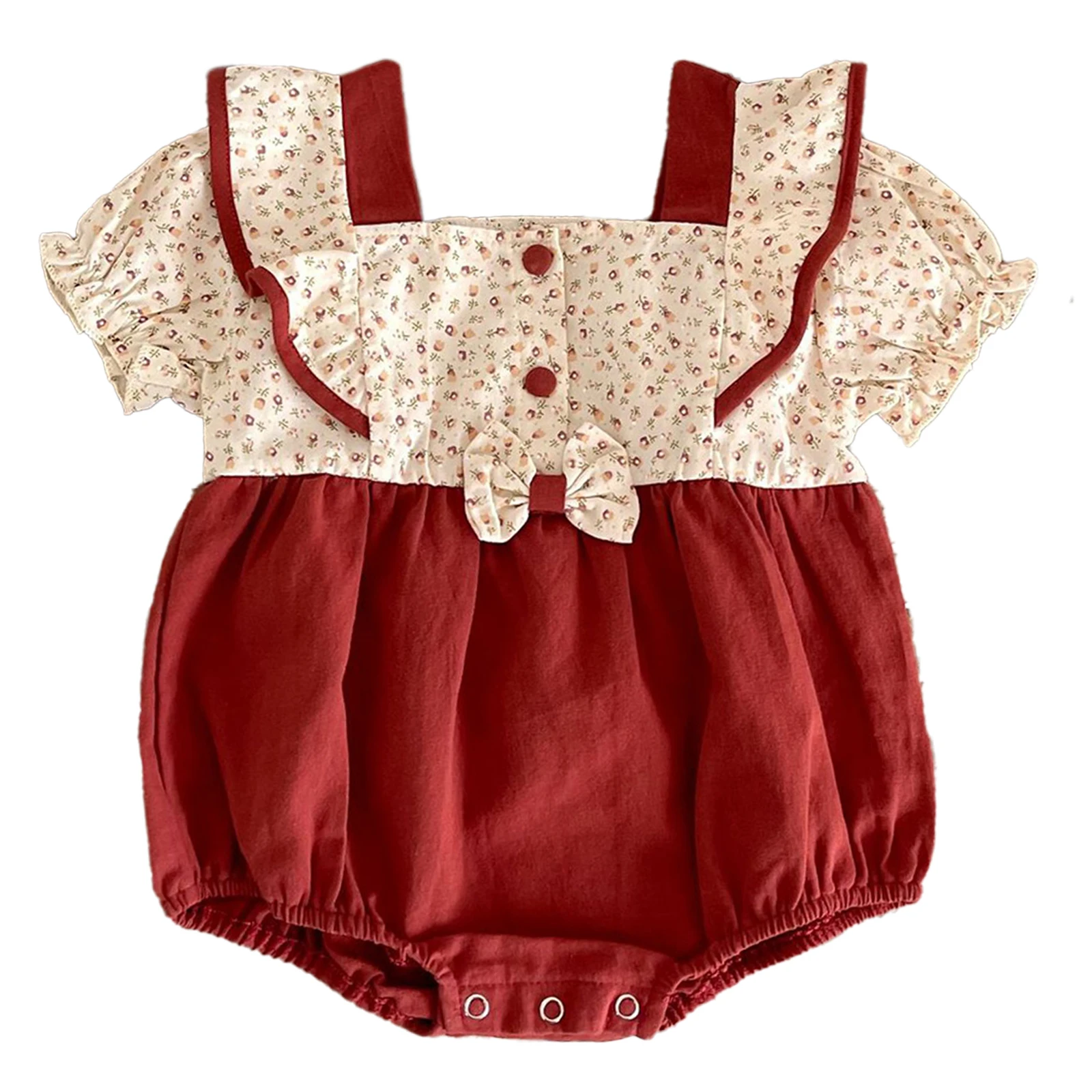 

Spring Toddler Girls Long or Short Sleeve Bodysuits Floral Print Ruffle Style Jumpsuit Baby Korean Style Romper Party Clothing