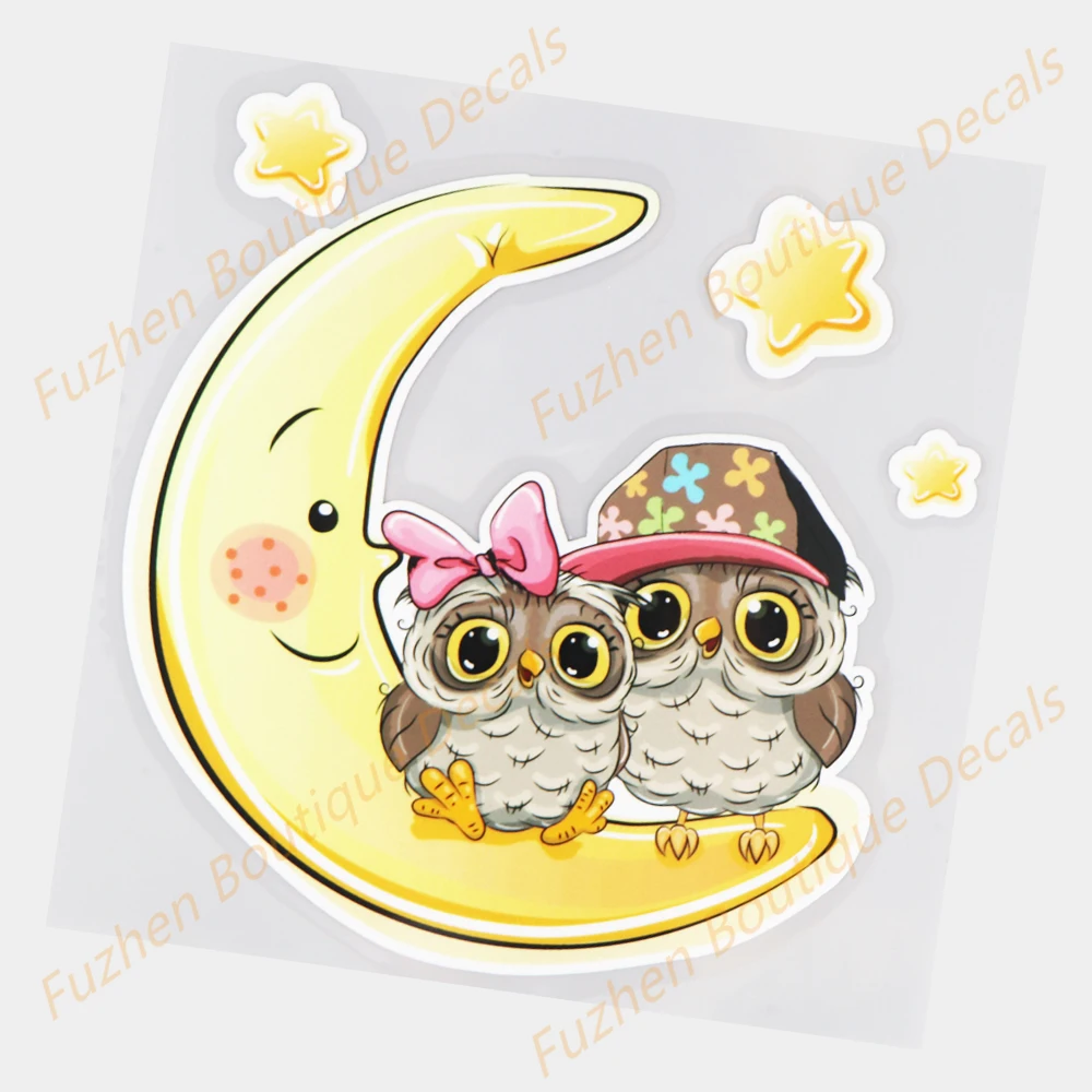 

Fuzhen Boutique Decals Exterior Accessories Cute Moon With Two Owls Creative Rear Windshield Decoration Car Stickers