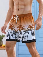 2022 new hot sale men ombre palm tree print drawstring waist swim trunks