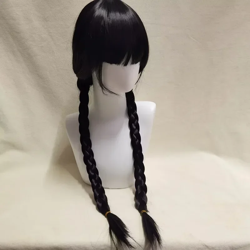 

Black twist braid wig TV drama program Adams family hair double ponytail Wednesday Adams wig chemical fiber cos wig