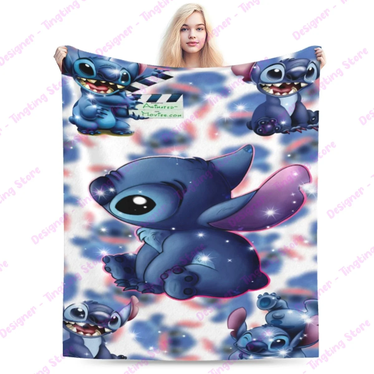 

Potdemiel Anime Stitch Blanket Cartoon monster Flannel Fluffy Fleece Throw blanket Children and adult Gift Sofa Travel Camping-1