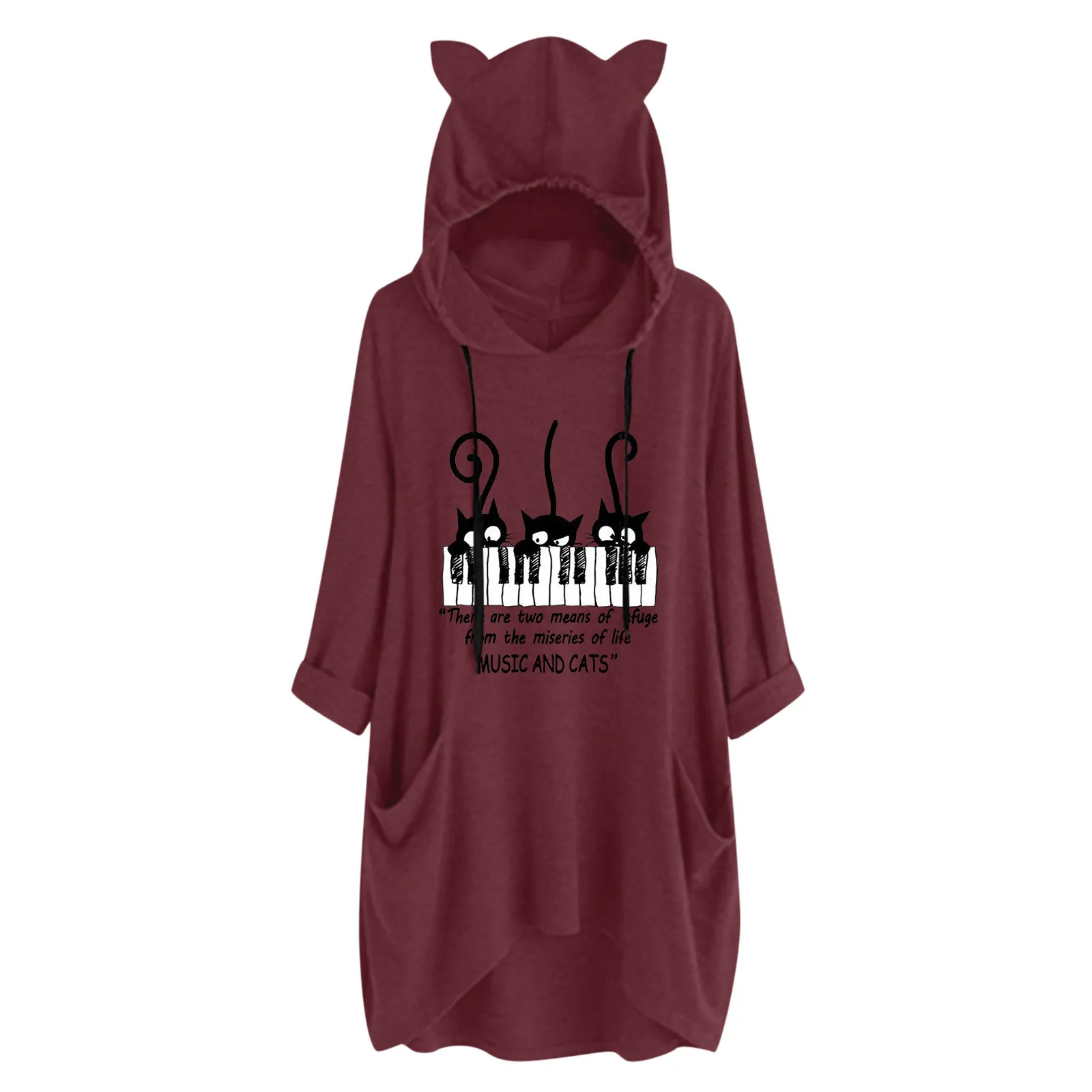 

Winter Hoodies for Women Women Cute Print Big Size Long Hooded Drawstring Pockets Cat Ear Sweatshirt Womens Warm Sweat Shirts
