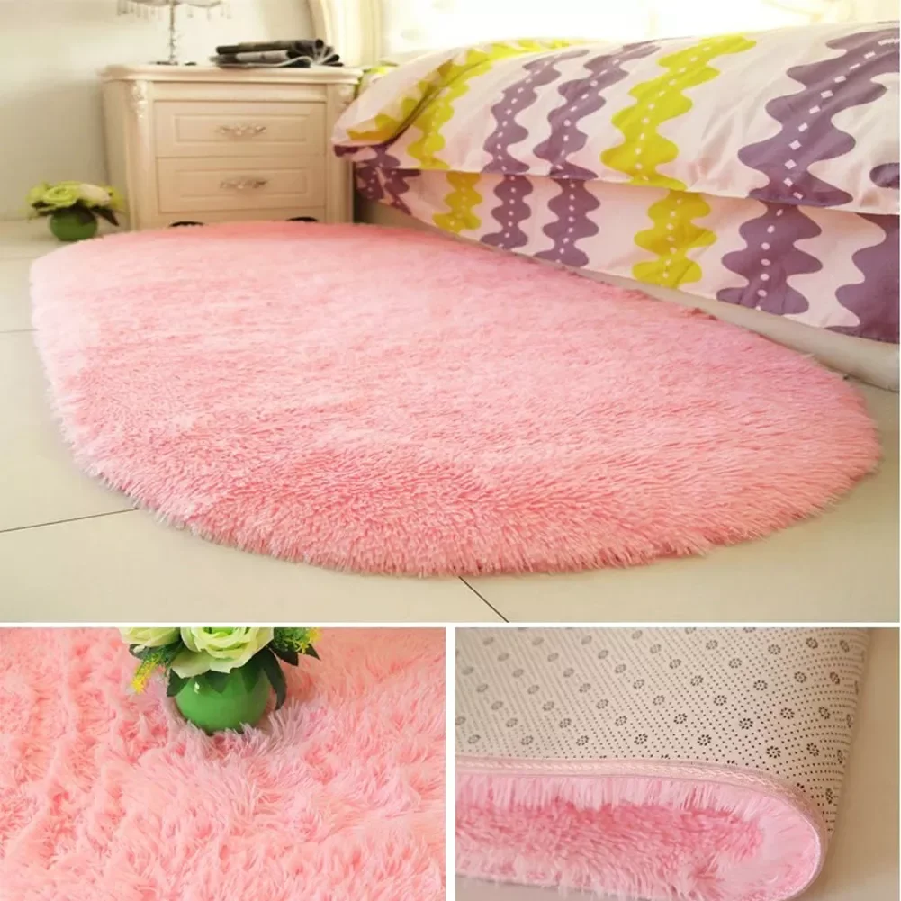 

Fashion New 40*60cm Thick Fluffy Rugs Cute Oval Anti-skid Carpet Shaggy Area Rug Carpet Home Bedroom Dining Room Floor Mat