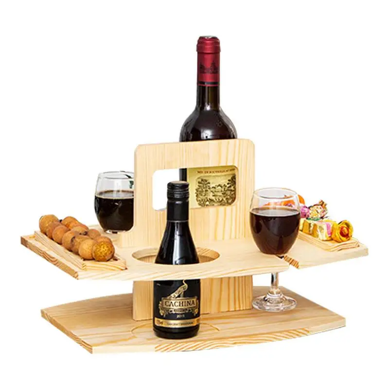 

Picnic Wine Tray Wooden Portable Snack Table Wine Holder Sturdy And Detachable Outdoor Wine Tray For Picnic And Beach