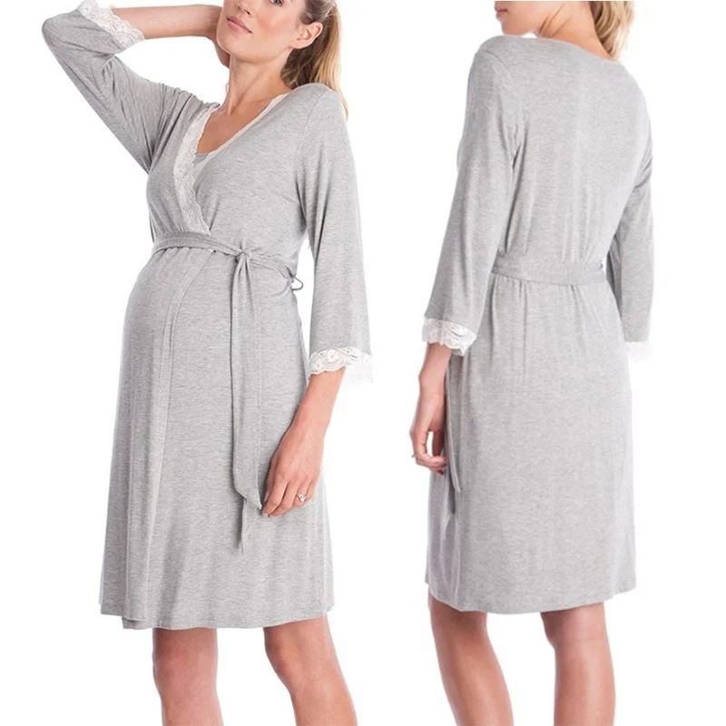 

Maternity Robe For Pregnant Women Nursing Nightwear Hospital Nightgown Pajama Lace Sleepwear Ropa Mujer Embarazada Premama Suits