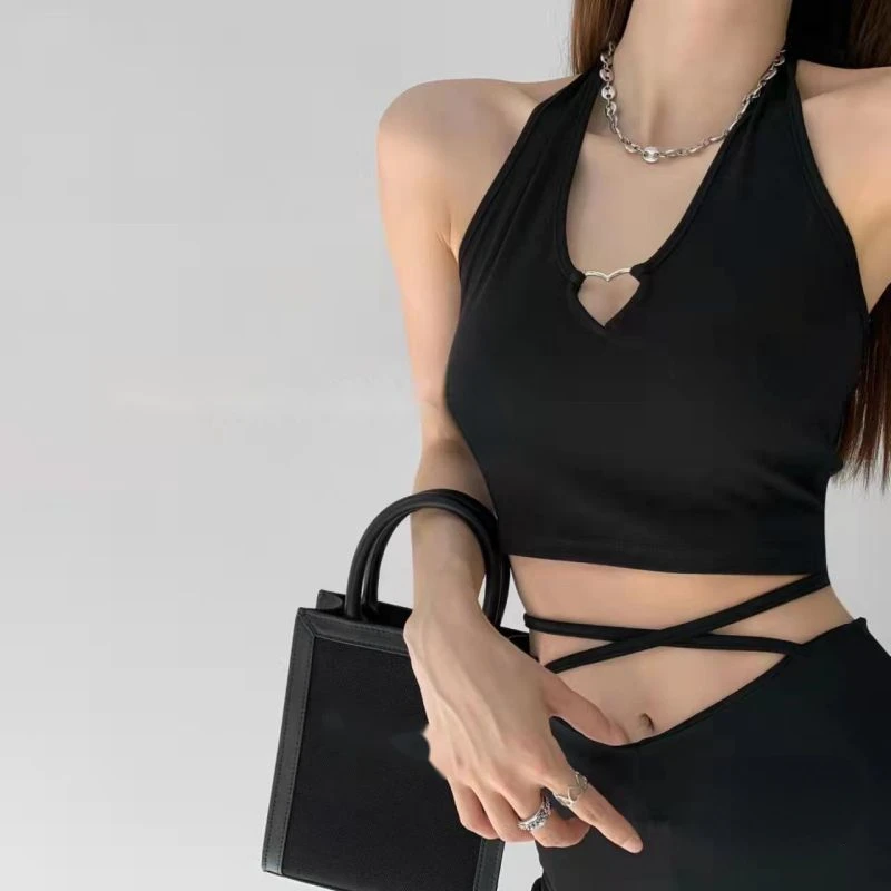 

Y2k камисоль с сердечком, топ, приталенная кружевная модная женская одежда, топы, летняя укороченная майка с лямкой через шею и вырезом, 2022