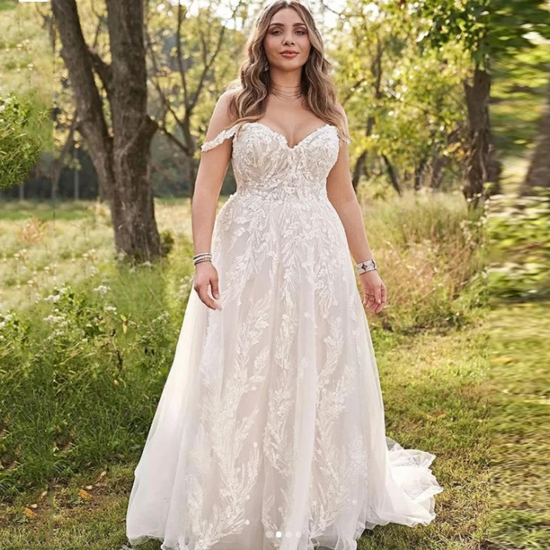 

LaBoum Off the Shoulder A-Line Wedding Dresses For Women 2023 Lace Appliques Bridal Gowns Robe De Mariée Sweetheart Sweep Train